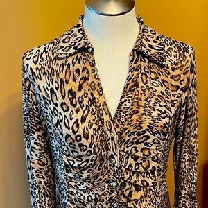 INC leopard shirt with rhinestone buttons size large.
